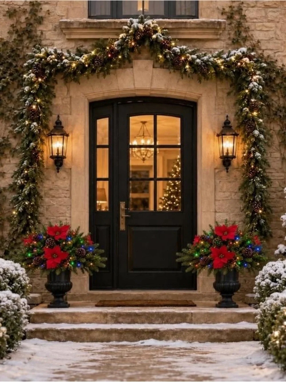 Holiday string lights on wreath